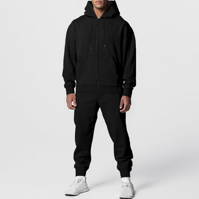 Viluyesy Survêtement pour Homme à Manches Longues Décontracté à Fermeture Éclair Intégrale Chandail à Capuchon à Manches Longues Veste Athlétique Randonnée Jogging Pantalons de Survêtement Ensemble 2 Pcs pour Homme Noir TG
