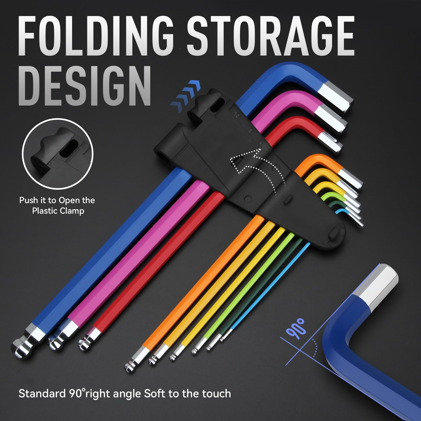 Hex Key Set  18 Metric & Sae Size Extra Long Arm Allen Wrench With Ball End Color Coding Design 1.5-10 Mm 1/16-3/8 Inch For Bicycle Household Diy Chrome Vanadium Steel