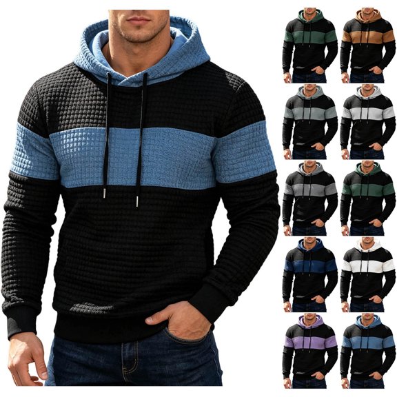 qafoshin Mens Color Block Hoodies Fashion Long Sleeve Hooded Sweatshirts Fall Winter Casual Loose Pullover Tops with Pocket