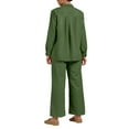 thumbnail image 7 of adviicd 2 Piece Outfits for Women Casual Lounge Sets Long Sleeve Button Down Shirts and Wide Leg Pants Sets Tracksuit (Green, M), 7 of 7