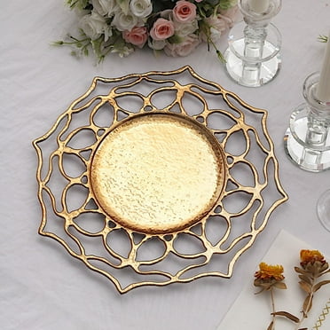 BalsaCircle 6 Gold 13" Acrylic Round Charger Plates Flower Cutout Design Party Events Decorations Supplies