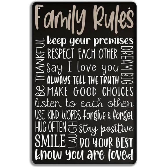 Retro Decor Tin Signs,"Uplifting Family Rules Sign",for garage,bar,restaurant,living room,bedroom,kitchen,cafe,bar,8×12inch
