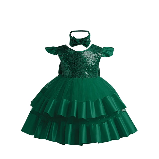 Odeerbi Niñas Verano Sparkly Lentejuelas Princesa Vestido Satén Tul Cumpleaños Vestido de Noche Ruffle Manga Arco Vestido de Flor Niña Vestidos Formales