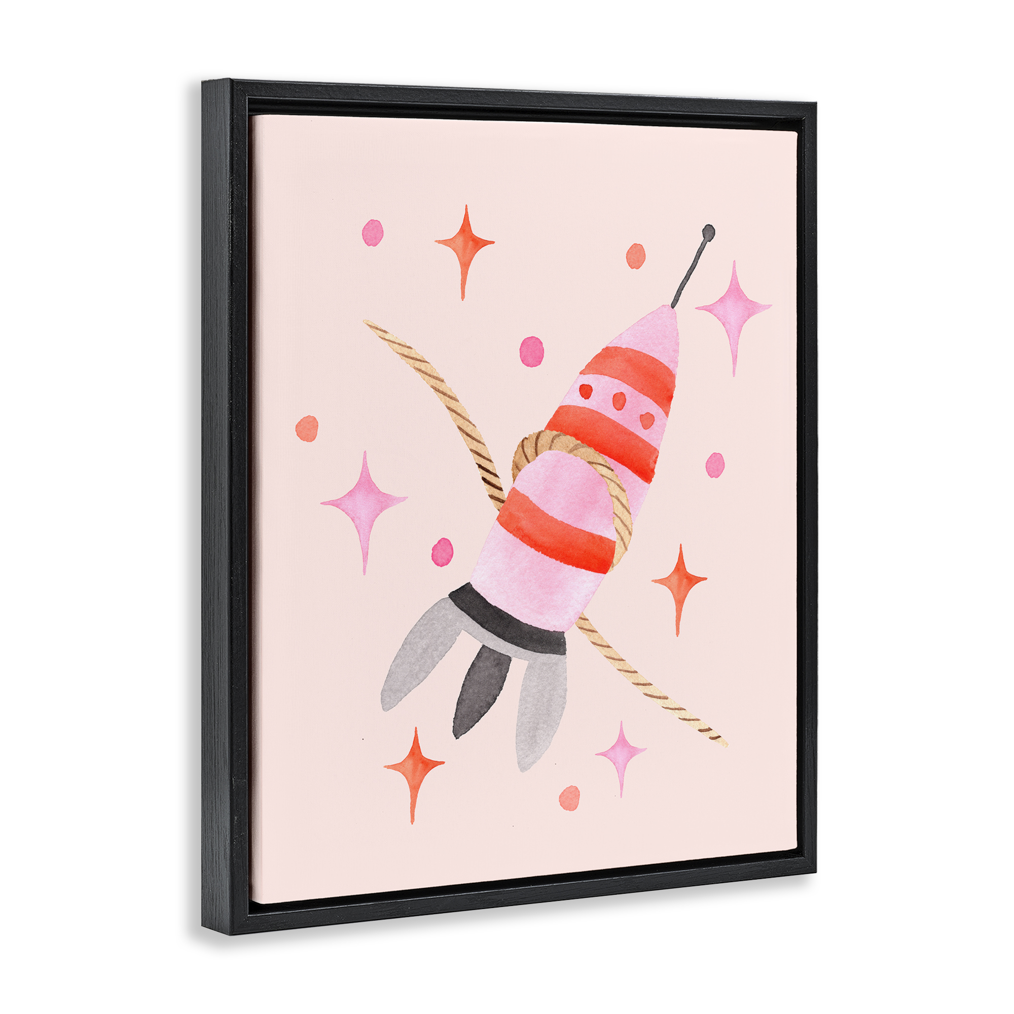 Spaceship with Lasso Black Framed Floater Canvas Wall Art, design by Nina Jacobs