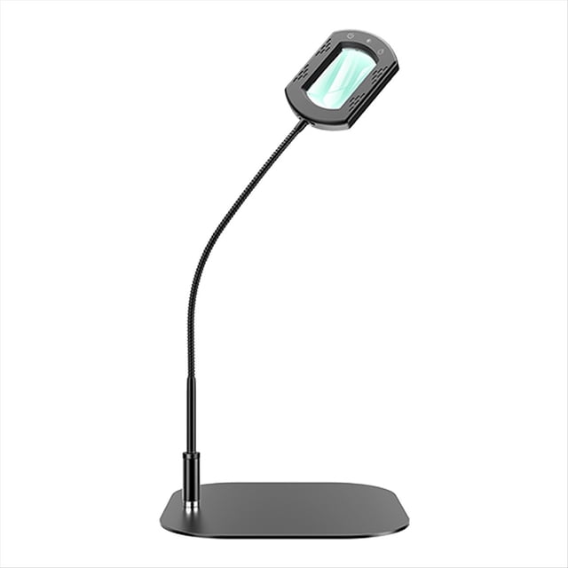 Lupa Rectangular de 10 Aumentos con Luz y Soporte, Lámpara de Escritorio con Cuello de Cisne Flexible e Iluminación LED, 5 Modos de Color.