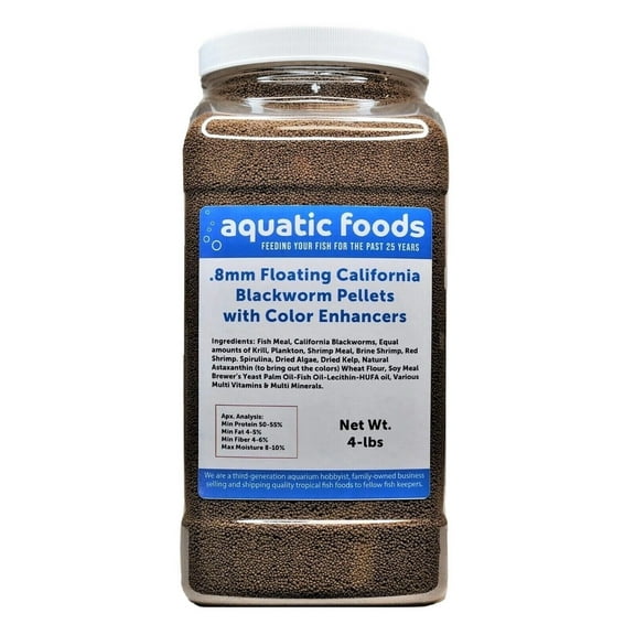 0.8mm Floating Blackworm Pellets with Color Enhancers & Vitamins for Discus, Cichlids, All Tropicals, Koi and Pond Fish4-lb Lg Jar