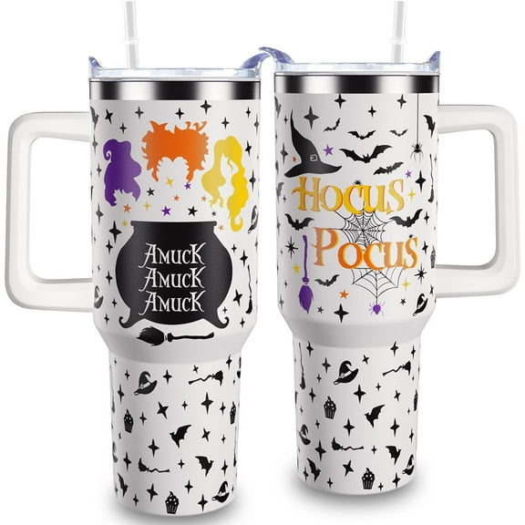 Halloween Gifts For Women-Hocus Pocus Tumbler 40oz Witch Tumbler With Handle Lid and Straw-Stainless Steel Insulated Travel Coffee Cup-Halloween Gifts For kids