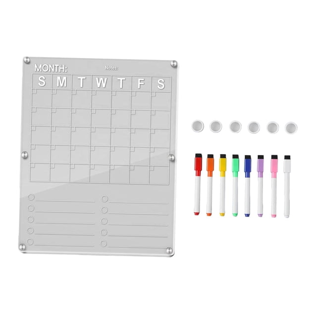Tablero de borrado para refrigerador, tablero de planificadores, recordatorio de memo reutilizable acrílico transparente, calendario de