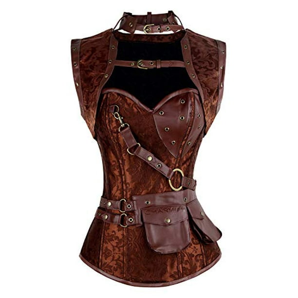 Women Steampunk Brocade Corset Top Hourglass Steel Boned Overbust