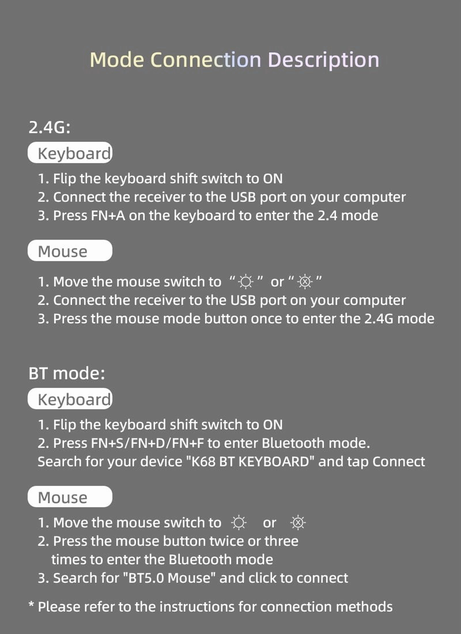 Wireless keyboard and mouse combination charging gaming silent BT5.0 and 2.4G USB dual-mode 7-color backlight, USB-C interface RGB backlight suitable for Mac laptops and desktop computers