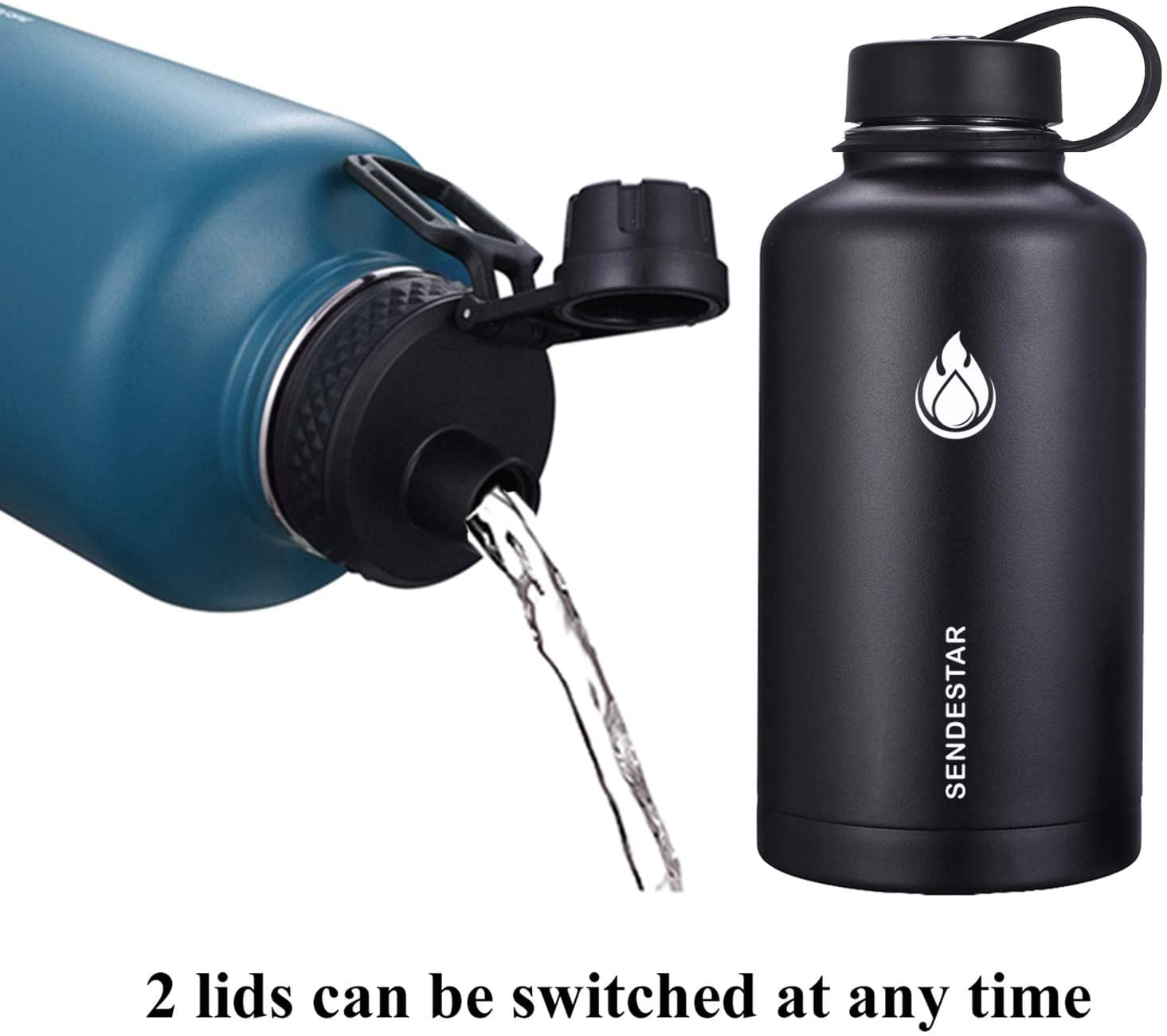 SENDESTAR Stainless Steel Water Bottle-64oz with 2lids (Spout Lid
