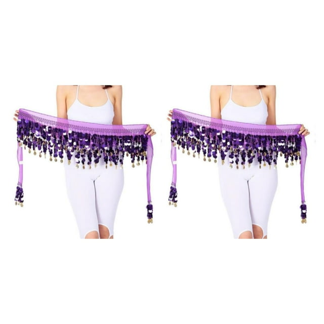 Decodeary Wide Application And Lightweight Sequined Belly Dance Hip Scarf Lightweight Portable Blended purple 2Set