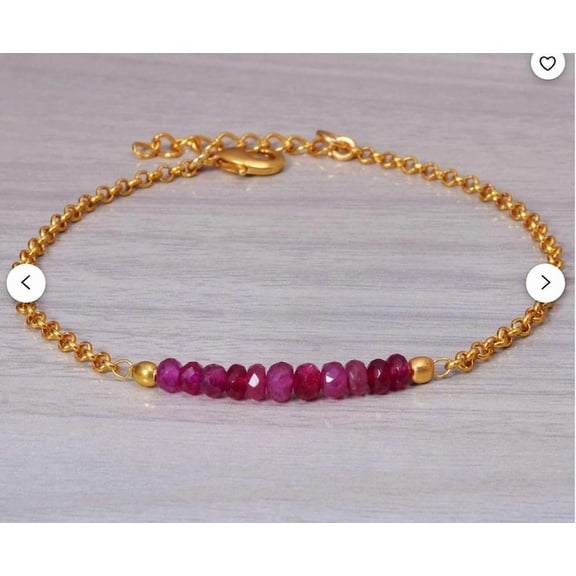 Ruby 2.5mm Round Shape Faceted Cut Beads 7 inch Adjustable Gold Plated Clasp Bracelet for men, women, unisex. Link Chain Stacking Bracelet.|LINK_05934