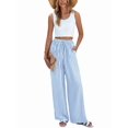 thumbnail image 2 of Women'S Pants Elastic Waist Light Weight Palazzo Pants for Women Casual Lounge Wide Leg Pants Woman Blue L, 2 of 9