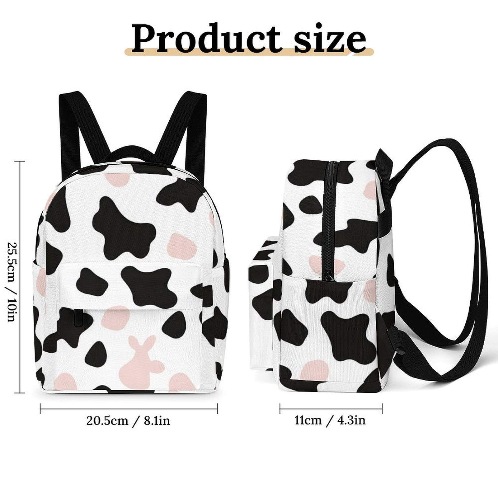8.1×10in Casual Women'S Backpack With Anti-Contraction And Stretch For Sports Activities Travel Picnics Simple Cow Print Pattern White Background, Pink And White_3