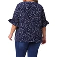 thumbnail image 3 of Blusa de mujer de tallas grandes GRACE & GRANDEUR con volantes en el frente, mangas fruncidas, cuello en V, tops casuales 4X azul oscuro, 3 of 6