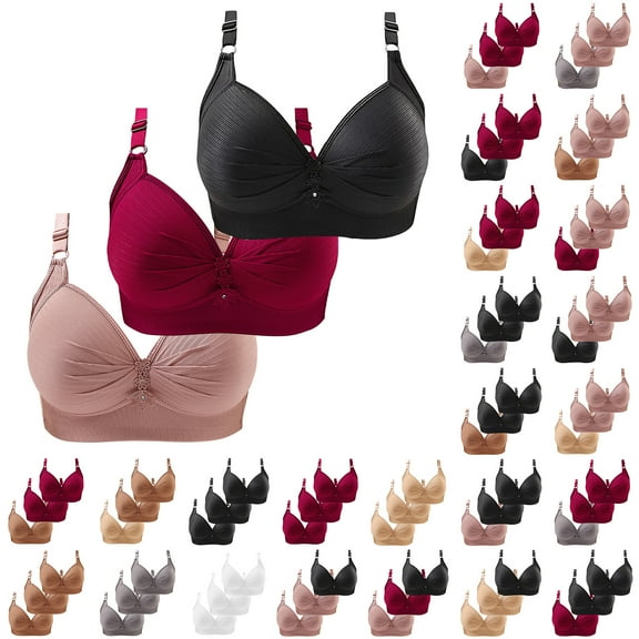 3-Pack Women's Plus Size Full Coverage Bras Lace Wireless Lightweight Breathable Lift Support