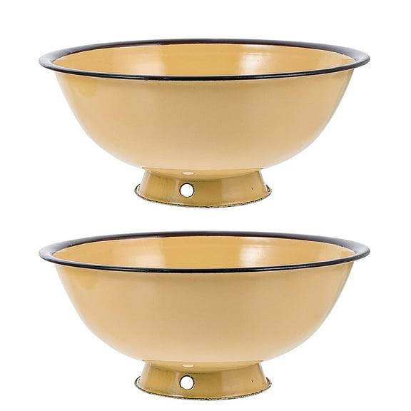 LEORX 2Pcs Sturdy Yellow Enamel Mixing Bowls Easy to Use Kitchen Tableware with Smooth Edges