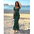 thumbnail image 3 of Merokeety Womens Summer Dresses Square Neck Mesh floral Graduation Maxi Dress DarkGreen xl, 3 of 6