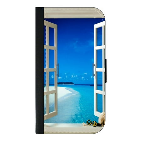 Open Window with Beach View - Phone Case Compatible with the Samsung Galaxy s9+ / s9 Plus - Wallet Style with Card Slots