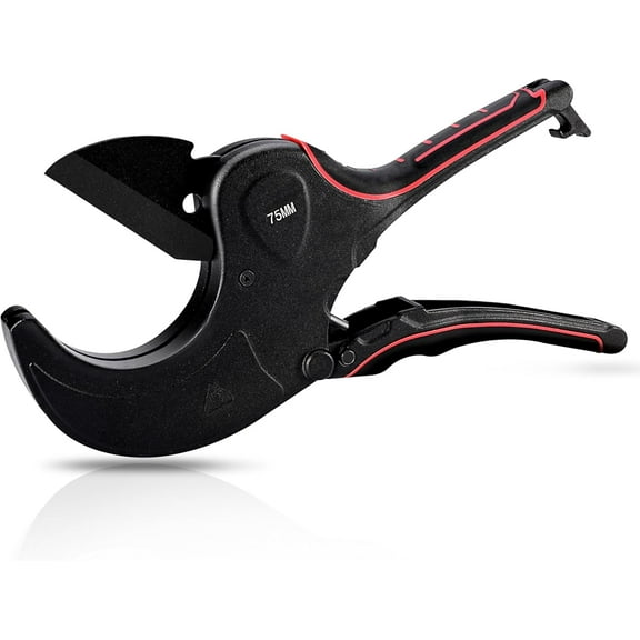 PVC Pipe Cutter Tool, Heavy-Duty PVC Pipe Cutter 3 Inch, 75mm Plastic Pipe Cutter with SK5 Blade and Aluminum Alloy Body, Ratcheting Pipe Cutter and PVC Cutters for PEX, PPR, Hoses and Plumbing Pipes