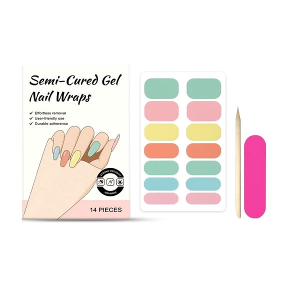 14PCS Gel Nail Wraps Gel Nail Stickers No UV Light Needed Nail Full Wraps Nail Polish Strips Colorful Waterproof Full Cover Self-Adhesive Nail Decals Nail Art Supplies for Women Manicure Decoration