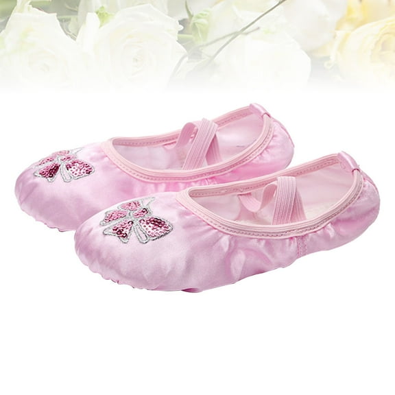 COSMOBETTY 1 Pair Girls Dance Shoes Pink Satin and Cowhide for Ballet Dance and Modern Dance