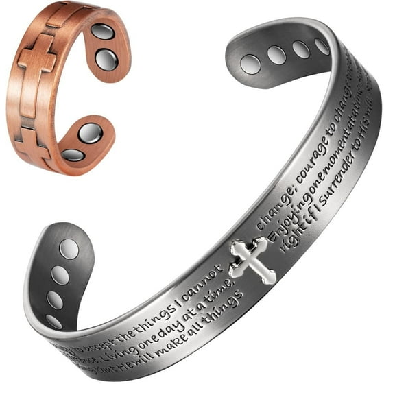 Wollet  Copper  Magnetic  Bracelets & Ring for Women, Cross Copper Jewelry Set, Christian Christmas Gift