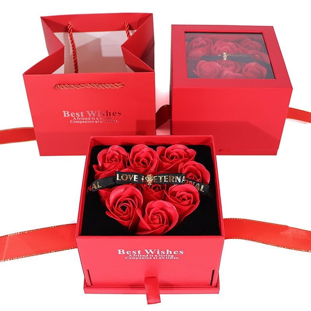 Valentines Day Gifts 9-Heart Red Rose Window Box Valentine's Day Gift Box Ring Box Wedding Box Christmas Gift Box Christmas Gift Box