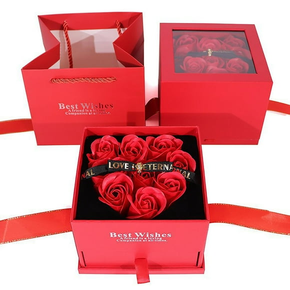 Valentines Day Gifts, 9 Hearts Red Roses Window Box Valentines Day Gift Box Ring Box Wedding Box Christmas Gift Box