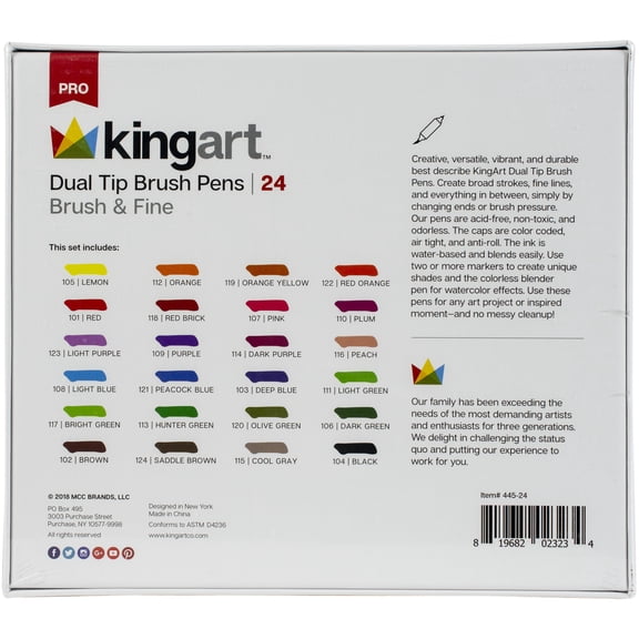 Kingart Pro Twin-Tip 445 Series Brush Pen Art Markers, Set of 24 Unique & Vivid Colors