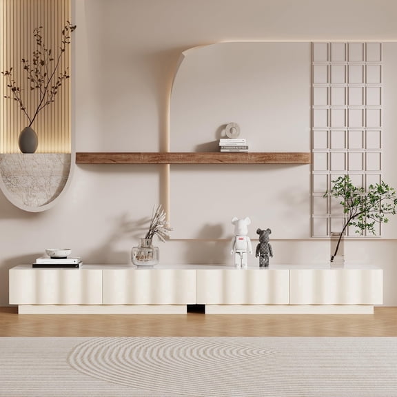 White TV Stand with Storage, Modern Entertainment Center with Sintered Stone Top, Floor Media Console Large TV Console for Living Room, 94.5"