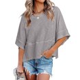 thumbnail image 4 of Mujer Verano Top Cuello Redondo Mangas 3/4 Campana Suelta Color Puro Camiseta Casual Gris XXL, 4 of 6