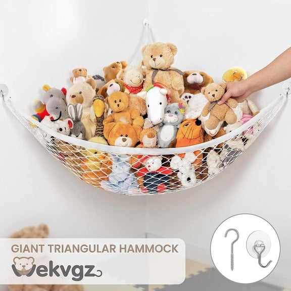 Wekvgz Stuffed Animals Storage Hammock Net, 70 Inch Extra Large Corner Wall Sling Mesh Organizer for Kids Plush Dolls