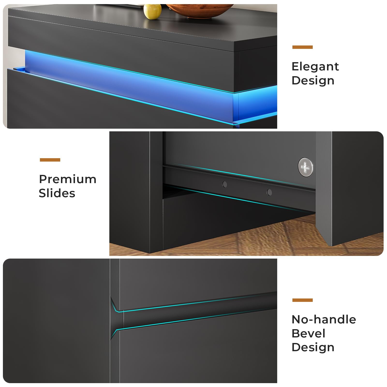 Afuhokles Black 5 Drawer Dresser with LED Light, Chest of Drawers for Bedroom