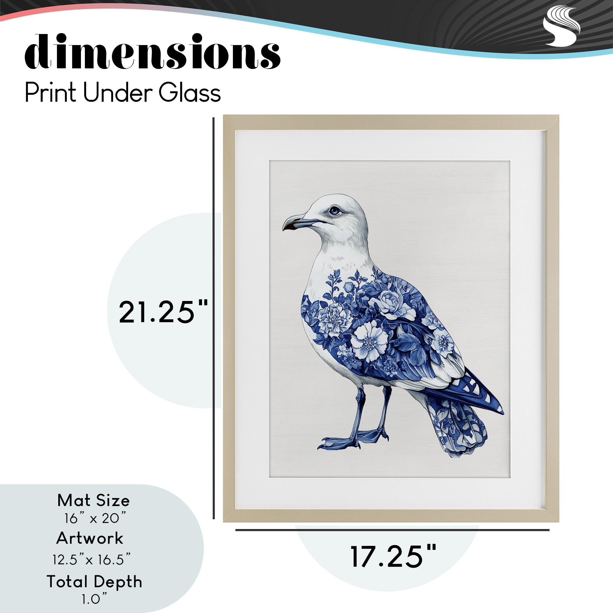 Funky Toile Seagull Birch Framed Print Under Glass, design by Lettered and Lined