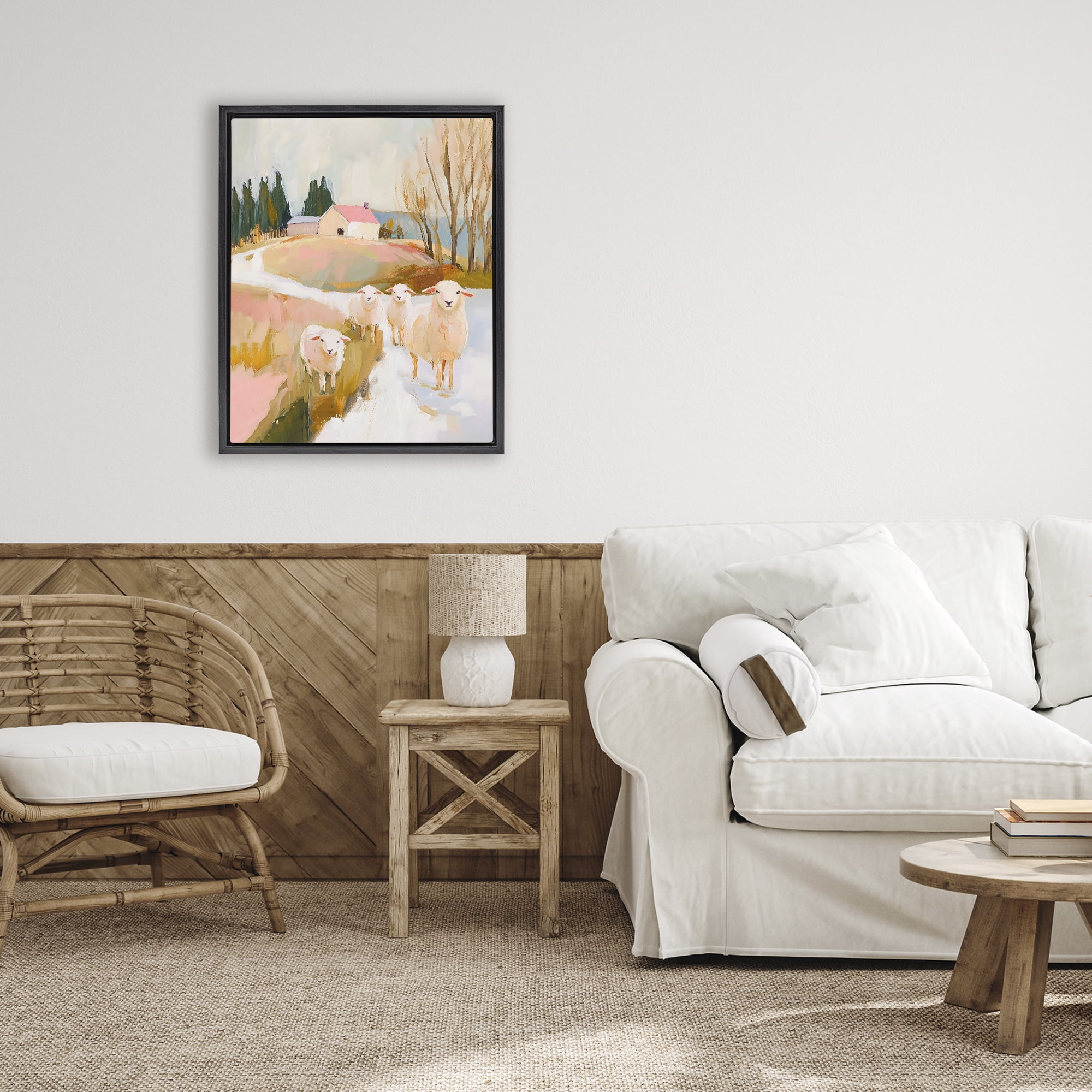 Stupell Industries Sheep on the Roadside Pasture Black Framed Floater Canvas Wall Art, design by The Prints Vibe