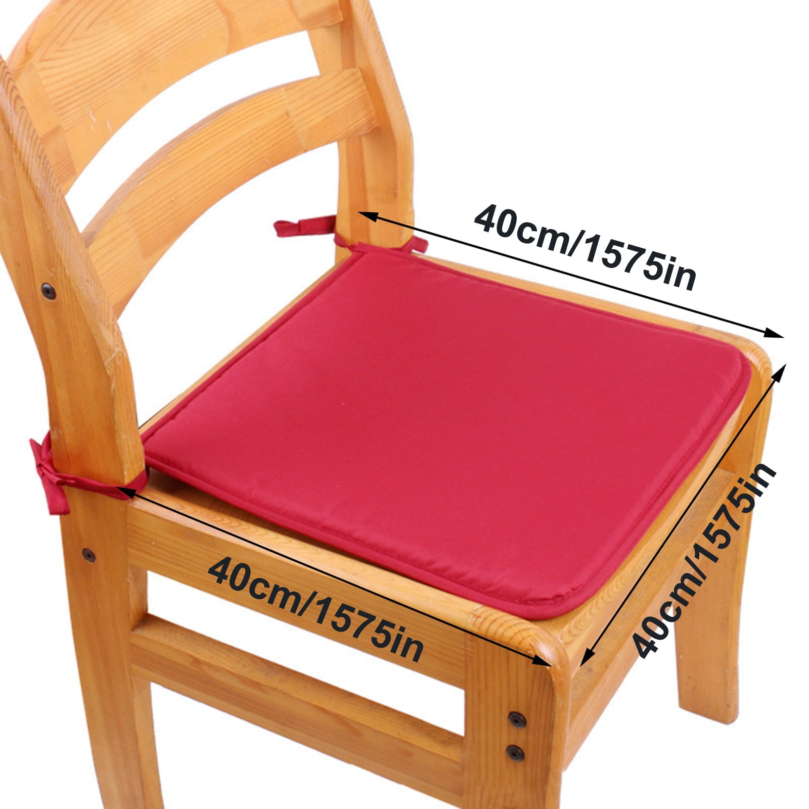 Square Seat Cushions - Pure Color Sponge Chair Pads Chair Pillow Cushion with Anti-Slip Ties for Kitchen, Dining, Office Chairs, Tatami, Red