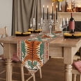 thumbnail image 3 of Tiger Table Runner for Dining Room, Bohemian Modern Animal Print Orange Green Floral Texture Cotton Linen Dining Table Runner Tablecloth Dresser Scarves for Kitchen Cafe 13x60 Inches Long, 3 of 9