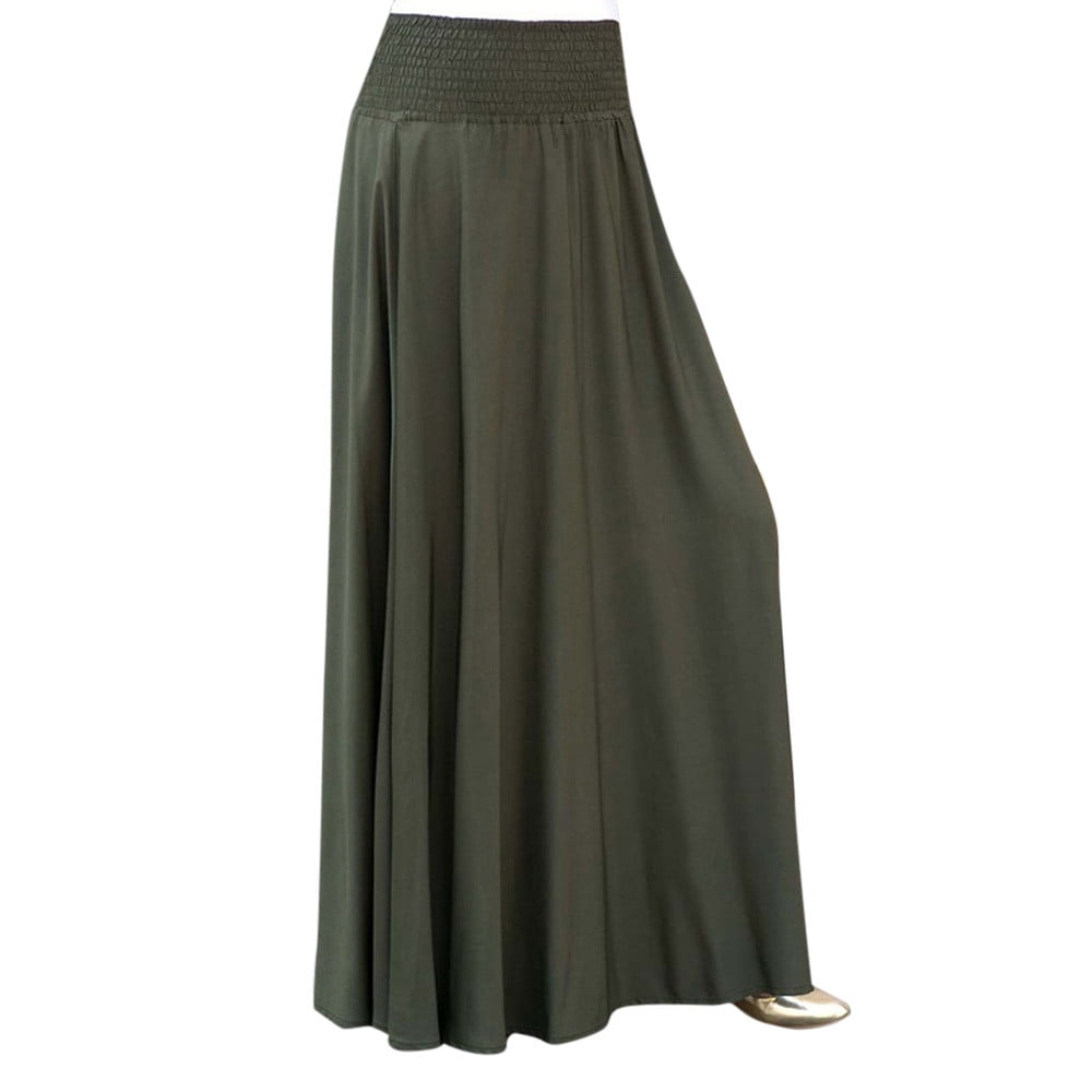 Womens Skirts Long Midi Skirt Solid Print Army Green L - Walmart.com