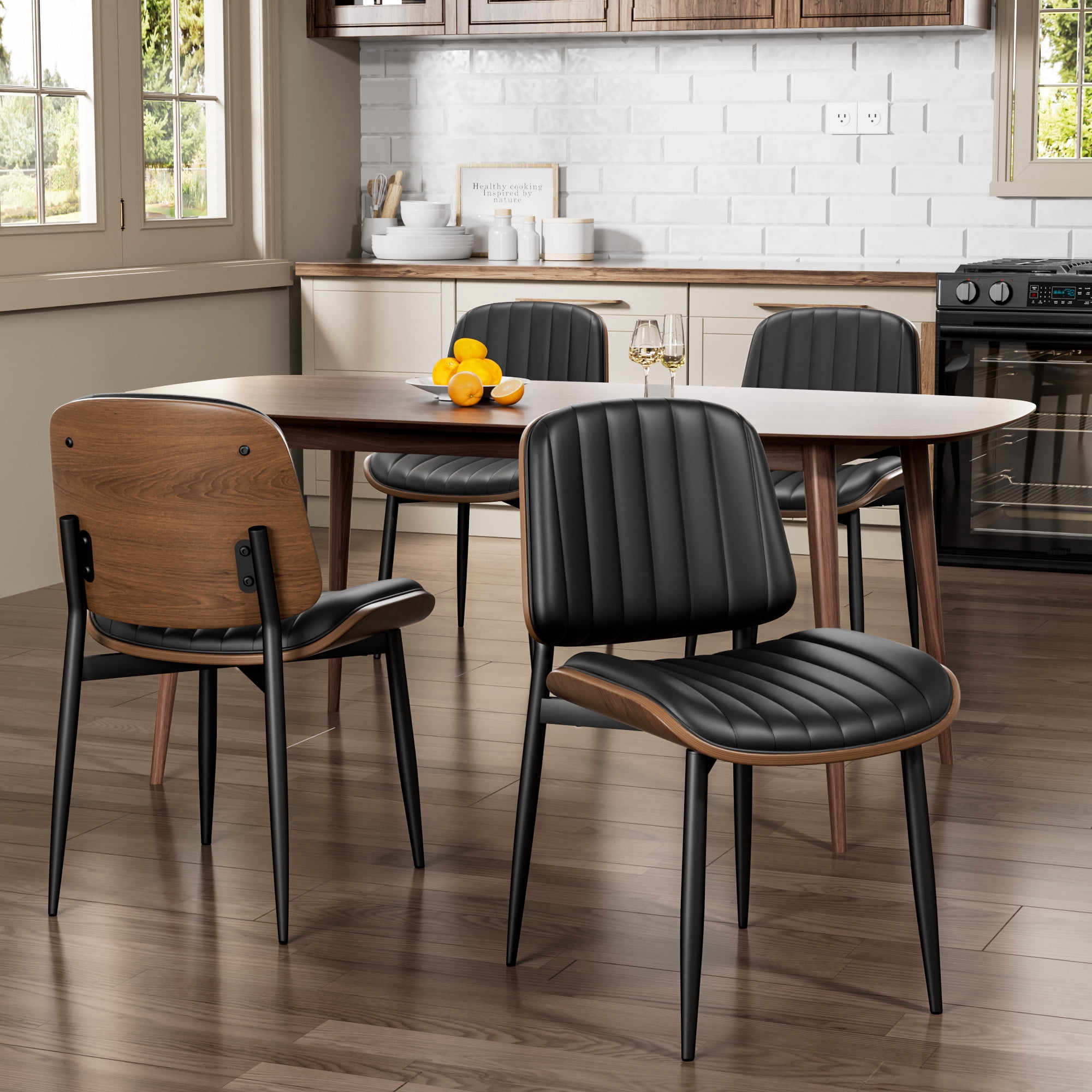 LainTene Modern Dining Room Chairs Set of 2, Faux Leather and Bentwood Design with Metal Legs, Ideal for Kitchen or Dining Space
