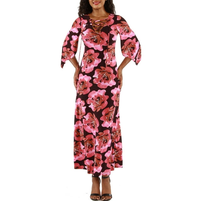 Women's Bewitching Floral Lace Up Maxi Dress Caftan - Walmart.com