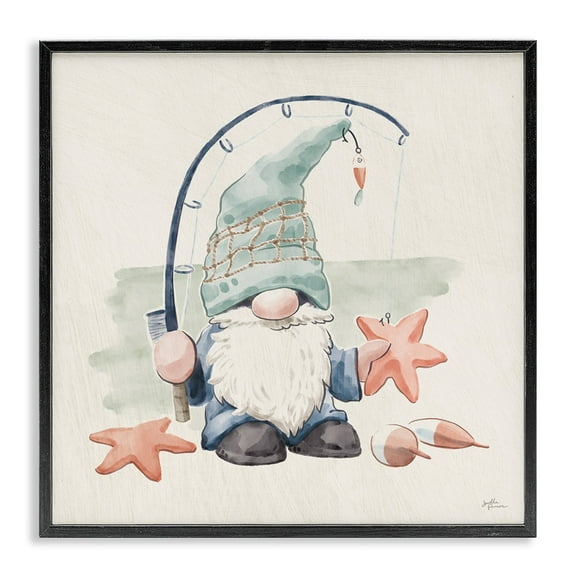 Stupell Industries Summer Beach Fishing Gnome Holding Starfish Watercolor Illustration , 12 x 12, Design by Janelle Penner