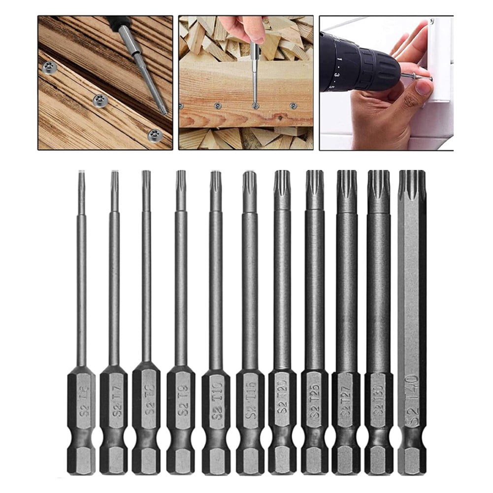 11pcs 100mm for Torx Head Screwdriver Bit Set Hex Shank Long Drill Bits