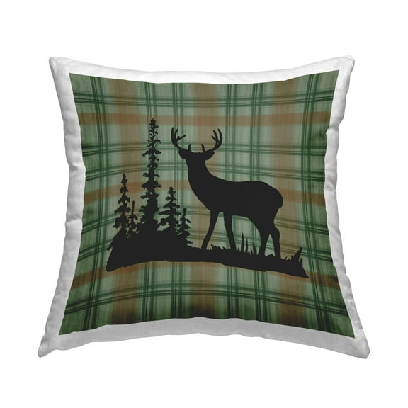 Stupell Industries Green Plaid Elk Silhouette Decorative Printed Throw Pillow Design by Jacki Frerichs