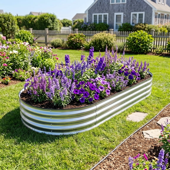 LIFERECORD Galvanized Raised Garden Bed, 94"L X 47"W X 11"H, Elevated Reinforced Large Metal Planter Box for Vegetable Flower Herb Outdoors, Oval