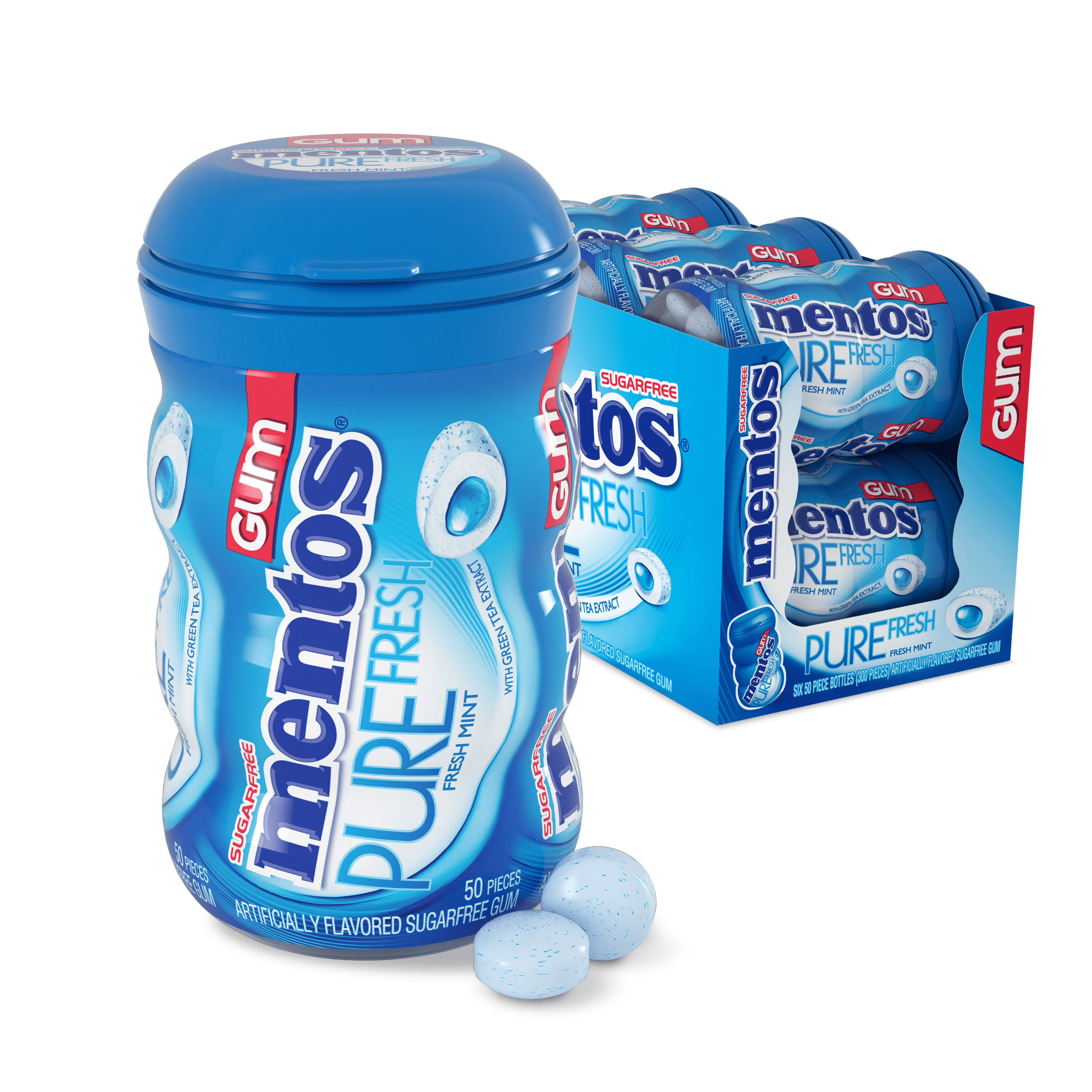 Mentos Pure Fresh Sugar Free Mint Chewing Gum, 50 Piece Bottle (6 Pack)