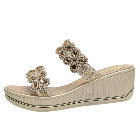 

iOPQO Women s Wedges Women Ladies Bohemia Wedges Thick Peep Toe Sandals Slippers Shoes bcA58 Women s Foreign Trade Bohemian Gold 35