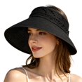 thumbnail image 3 of Sun Hats Visor for Women UV UPF Hollow Straw Beach Hat Wide Brim Wrap Around Design for Outdoor Travel Black, 3 of 3