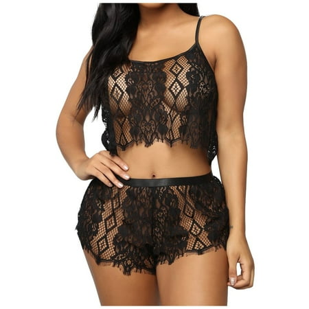 

BIZIZA Plus Size Babydoll Lingerie for Women High Waisted Lace Lingerie Set Teddy Sexy Bra and Panty Sets Black XXXL
